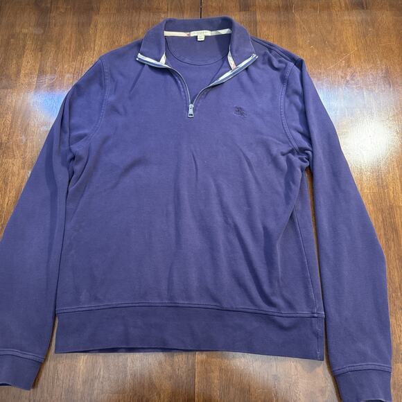 Burberry Brit Nova Purple 100% Cotton 1/4 Zip Sweater Men's Size XL - Picture 1 of 10